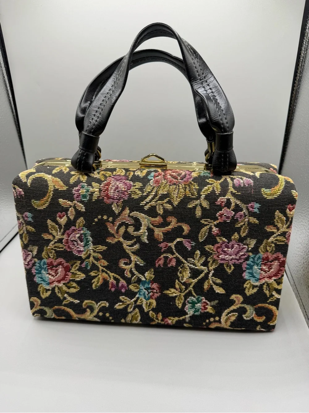 Vintage Floral Tapestry Top-Handle Bag. Carpet Bag Handbag